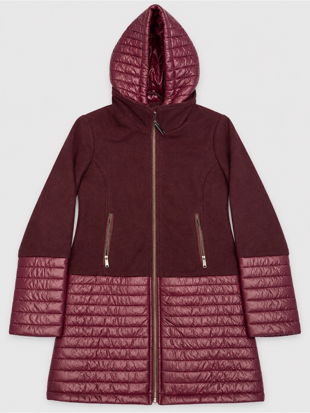 CoffeeShop New York Burgundy Hooded Mixed Media Coat Fits M/L